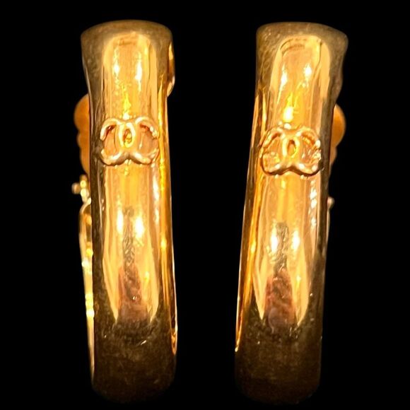 Chanel Vintage Gold Plated Hoop Earrings - Picture 3 of 7